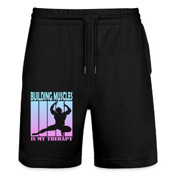 Building Muscles is My Therapy - Stanley/Stella Trainer Unisex Organic Jogging Shorts - black - Front - Nik (191cm) & Marisol (170cm)