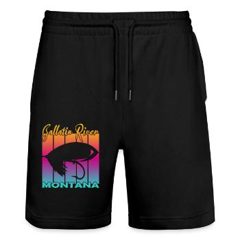 Gallatin River Montana Fliegenfischen - Stanley/Stella Unisex Bio Joggingshorts Trainer  - Schwarz - Vorne - Nik (191cm) & Marisol (170cm)