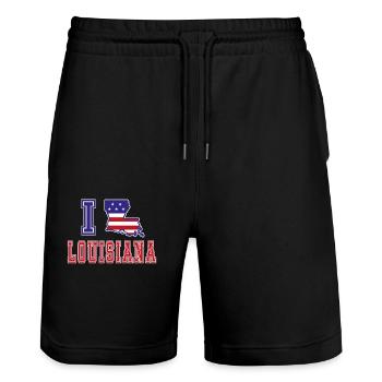 Lousiana USA I love Albama - Stanley/Stella Trainer Unisex Organic Jogging Shorts - black - Front - Nik (191cm) & Marisol (170cm)