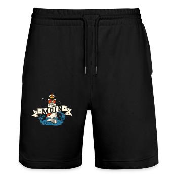 Moin ihr Spacken - Digga Spruch Meer Norddeutsch - Stanley/Stella Unisex Bio Joggingshorts Trainer  - Schwarz - Vorne - Nik (191cm) & Marisol (170cm)