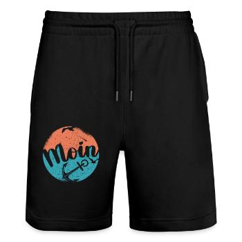 Moin ihr Spacken - Digga Spruch Meer Norddeutsch - Stanley/Stella Unisex Bio Joggingshorts Trainer  - Schwarz - Vorne - Nik (191cm) & Marisol (170cm)