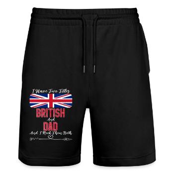 I Have Two Titles British and Dad United Kingdom - Stanley/Stella Unisex Bio Joggingshorts Trainer  - Schwarz - Vorne - Nik (191cm) & Marisol (170cm)