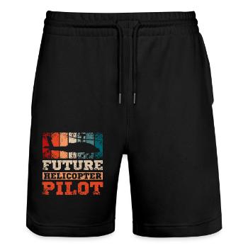 Future helicoper pilot - Stanley/Stella Unisex Bio Joggingshorts Trainer  - Schwarz - Vorne - Nik (191cm) & Marisol (170cm)