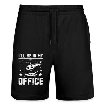 I'll be in my office helicopter - Stanley/Stella Unisex Bio Joggingshorts Trainer  - Schwarz - Vorne - Nik (191cm) & Marisol (170cm)