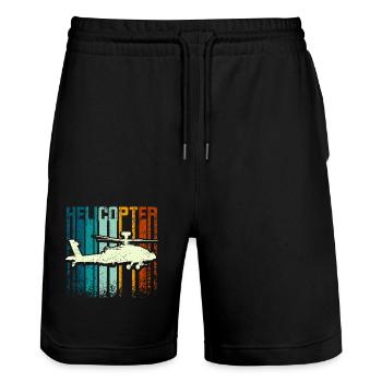 Retro Vintage Helicopter - Stanley/Stella Unisex Bio Joggingshorts Trainer  - Schwarz - Vorne - Nik (191cm) & Marisol (170cm)