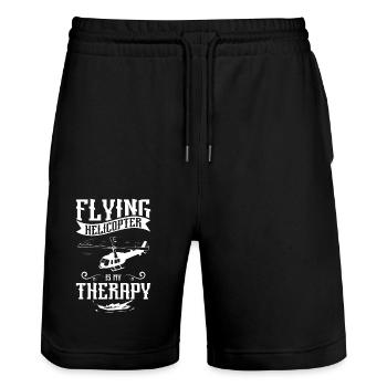 Flying helicopter is my therapy - Stanley/Stella Unisex Bio Joggingshorts Trainer  - Schwarz - Vorne - Nik (191cm) & Marisol (170cm)