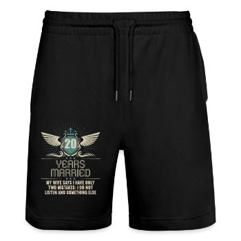 20 years married only 2 mistakes 20th wedding anniversary - Stanley/Stella Trainer Unisex Organic Jogging Shorts - black - Front - Nik (191cm) & Marisol (170cm)