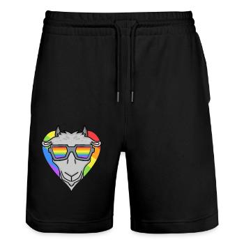LGBT Tier Ziege Regenbogen - Stanley/Stella Unisex Bio Joggingshorts Trainer  - Schwarz - Vorne - Nik (191cm) & Marisol (170cm)