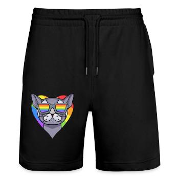 LGBT Katze Britisch Kurzhaar Regenbogen - Stanley/Stella Unisex Bio Joggingshorts Trainer  - Schwarz - Vorne - Nik (191cm) & Marisol (170cm)