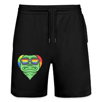 LGBT Tier Krokodil Regenbogen - Stanley/Stella Unisex Bio Joggingshorts Trainer  - Schwarz - Vorne - Nik (191cm) & Marisol (170cm)