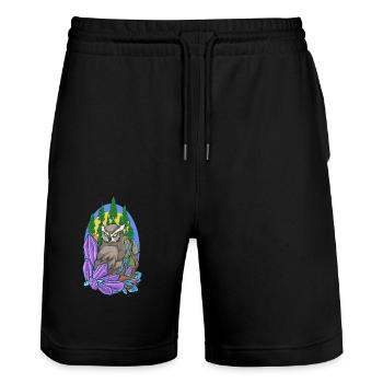 Ästhetische Eule im Wald mit Kristallen - Stanley/Stella Unisex Bio Joggingshorts Trainer  - Schwarz - Vorne - Nik (191cm) & Marisol (170cm)
