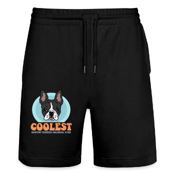 Boston Terrier Grandpa Dog Owner Gift - Stanley/Stella Trainer Unisex Organic Jogging Shorts - black - Front - Nik (191cm) & Marisol (170cm)