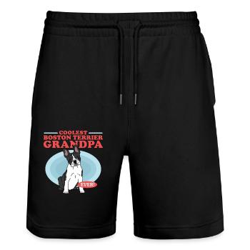 Boston Terrier Grandpa Dog Owner Gift - Stanley/Stella Trainer Unisex Organic Jogging Shorts - black - Front - Nik (191cm) & Marisol (170cm)