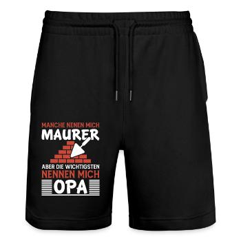 Lustige Sprüche Maurer Vater Papa Opa Großvater - Stanley/Stella Unisex Bio Joggingshorts Trainer  - Schwarz - Vorne - Nik (191cm) & Marisol (170cm)