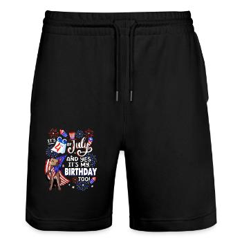 Es Ist Der 4. Juli Und Ja, Ich Habe Geburtstag. - Stanley/Stella Unisex Bio Joggingshorts Trainer  - Schwarz - Vorne - Nik (191cm) & Marisol (170cm)