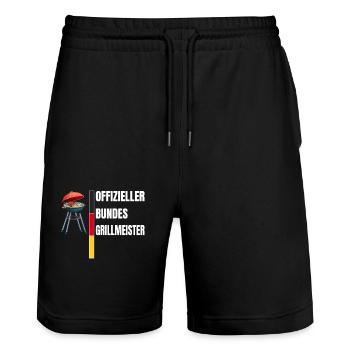Official Federal GrillMaster Grill & Barbecue - Stanley/Stella Trainer Unisex Organic Jogging Shorts - black - Front - Nik (191cm) & Marisol (170cm)