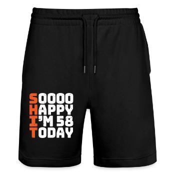 soooo happy i'm 58 Funny 58th birthday 58 - Stanley/Stella Trainer Unisex Organic Jogging Shorts - black - Front - Nik (191cm) & Marisol (170cm)