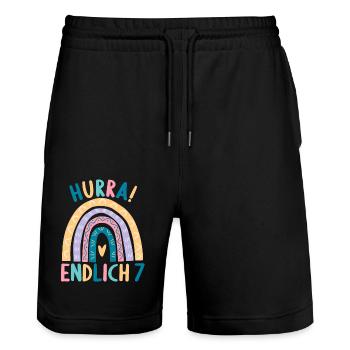 7 Jahre Rainbow Regenbogen 7. Geburtstag - Stanley/Stella Unisex Bio Joggingshorts Trainer  - Schwarz - Vorne - Nik (191cm) & Marisol (170cm)