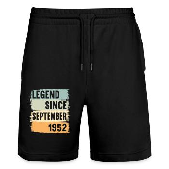 Born September 1952 70 years 70s 70th birthday - Stanley/Stella Trainer Unisex Organic Jogging Shorts - black - Front - Nik (191cm) & Marisol (170cm)