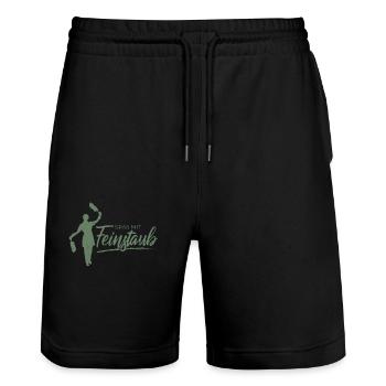 Spaß mit Feinstaub - Stanley/Stella Unisex Bio Joggingshorts Trainer  - Schwarz - Vorne - Nik (191cm) & Marisol (170cm)