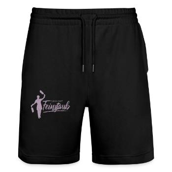 Spaß mit Feinstaub - Stanley/Stella Unisex Bio Joggingshorts Trainer  - Schwarz - Vorne - Nik (191cm) & Marisol (170cm)