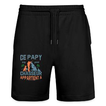 Ce Papy Trop Génial Chasseur Appartient À [NOM] - Short de jogging bio TRAINER Stanley/Stella unisexe - noir - Devant - Nik (191cm) & Marisol (170cm)