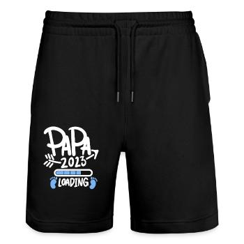 Papa 2023 - Vater 2023 loading Sohn - Stanley/Stella Unisex Bio Joggingshorts Trainer  - Schwarz - Vorne - Nik (191cm) & Marisol (170cm)