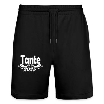 Tante 2023 - Werdende Tante - Tante werden - Stanley/Stella Unisex Bio Joggingshorts Trainer  - Schwarz - Vorne - Nik (191cm) & Marisol (170cm)