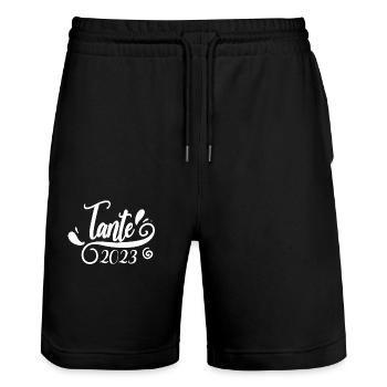 Tante 2023 - Werdende Tante - Tante werden - Stanley/Stella Unisex Bio Joggingshorts Trainer  - Schwarz - Vorne - Nik (191cm) & Marisol (170cm)