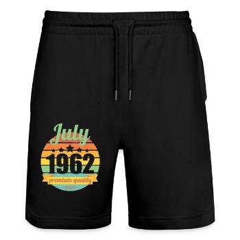 Born July 1962 60 years 60s 60th birthday - Stanley/Stella Trainer Unisex Organic Jogging Shorts - black - Front - Nik (191cm) & Marisol (170cm)