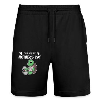 Cadeau de fête des mères - Notre première fête des mères - Short de jogging bio TRAINER Stanley/Stella unisexe - noir - Devant - Nik (191cm) & Marisol (170cm)