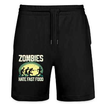 Zombie Hate Fast Food Runner Marathon Clothing - Stanley/Stella Trainer Unisex Organic Jogging Shorts - black - Front - Nik (191cm) & Marisol (170cm)