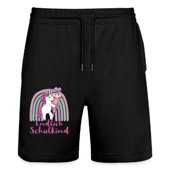 Endlich Schulkind Einhorn mit Regenbogen - Stanley/Stella Unisex Bio Joggingshorts Trainer  - Schwarz - Vorne - Nik (191cm) & Marisol (170cm)