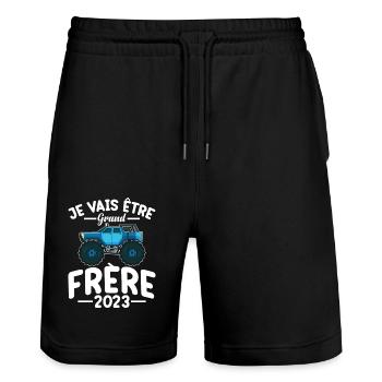 Je Vais Être Grand Frère 2023 Idée Cadeau Amour - Short de jogging bio TRAINER Stanley/Stella unisexe - noir - Devant - Nik (191cm) & Marisol (170cm)