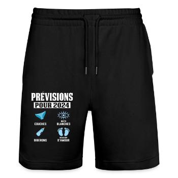 Prévisions Pour 2024 Maman Enceinte Idée Cadeau - Short de jogging bio TRAINER Stanley/Stella unisexe - noir - Devant - Nik (191cm) & Marisol (170cm)