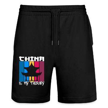 China is my therapy - Stanley/Stella Trainer Unisex Organic Jogging Shorts - black - Front - Nik (191cm) & Marisol (170cm)