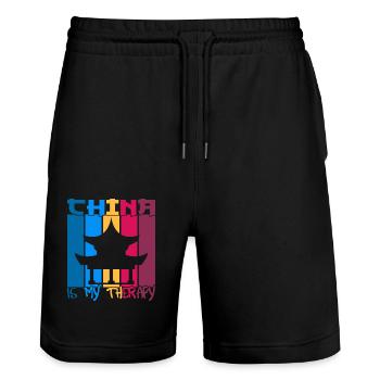 China is my therapy - Stanley/Stella Trainer Unisex Organic Jogging Shorts - black - Front - Nik (191cm) & Marisol (170cm)