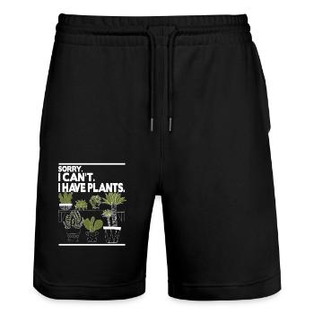 Sorry I Can't I have Plants - Stanley/Stella Trainer Unisex Organic Jogging Shorts - black - Front - Nik (191cm) & Marisol (170cm)