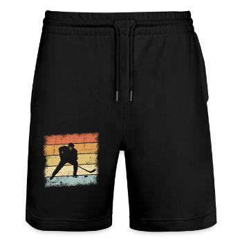 Eishockey Sunset - Stanley/Stella Unisex Bio Joggingshorts Trainer  - Schwarz - Vorne - Nik (191cm) & Marisol (170cm)