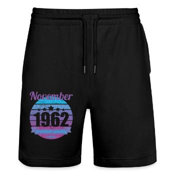 Born November 1962 60 years 60s 60th birthday - Stanley/Stella Trainer Unisex Organic Jogging Shorts - black - Front - Nik (191cm) & Marisol (170cm)