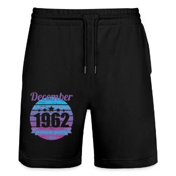 Born December 1962 60 years 60s 60th birthday - Stanley/Stella Trainer Unisex Organic Jogging Shorts - black - Front - Nik (191cm) & Marisol (170cm)