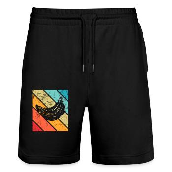 Banana Vegan Lover Retro Veggie Fruit Gift idea - Stanley/Stella Unisex Bio Joggingshorts Trainer  - Schwarz - Vorne - Nik (191cm) & Marisol (170cm)
