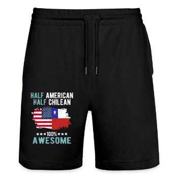 Half American Half Chilean - Stanley/Stella Trainer Unisex Organic Jogging Shorts - black - Front - Nik (191cm) & Marisol (170cm)