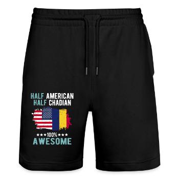Half American Half Chadian - Stanley/Stella Trainer Unisex Organic Jogging Shorts - black - Front - Nik (191cm) & Marisol (170cm)