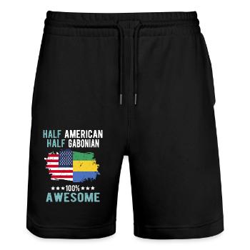 Halb Amerikaner Halb Gabuner - Stanley/Stella Unisex Bio Joggingshorts Trainer  - Schwarz - Vorne - Nik (191cm) & Marisol (170cm)