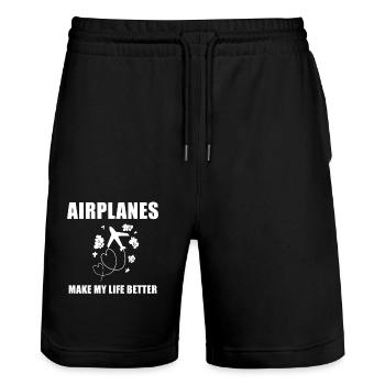 Flugzeug Pilot Spruch Geschenk - Stanley/Stella Unisex Bio Joggingshorts Trainer  - Schwarz - Vorne - Nik (191cm) & Marisol (170cm)