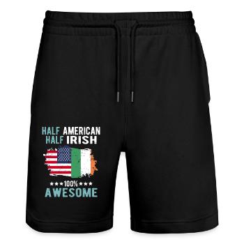 Half American Half Irish - Stanley/Stella Trainer Unisex Organic Jogging Shorts - black - Front - Nik (191cm) & Marisol (170cm)