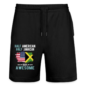 Half American Half Jamaican - Stanley/Stella Trainer Unisex Organic Jogging Shorts - black - Front - Nik (191cm) & Marisol (170cm)