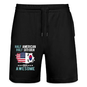 Half American Half South Korean - Stanley/Stella Trainer Unisex Organic Jogging Shorts - black - Front - Nik (191cm) & Marisol (170cm)