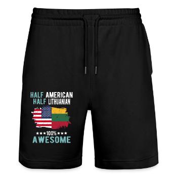 Half American Half Lithuanian - Stanley/Stella Trainer Unisex Organic Jogging Shorts - black - Front - Nik (191cm) & Marisol (170cm)